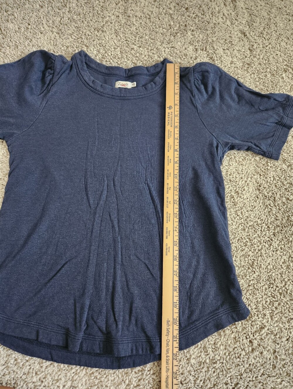 Faherty Cloud Puff Sleeve T-Shirt Navy Blue Size Medium - Picture 7 of 7